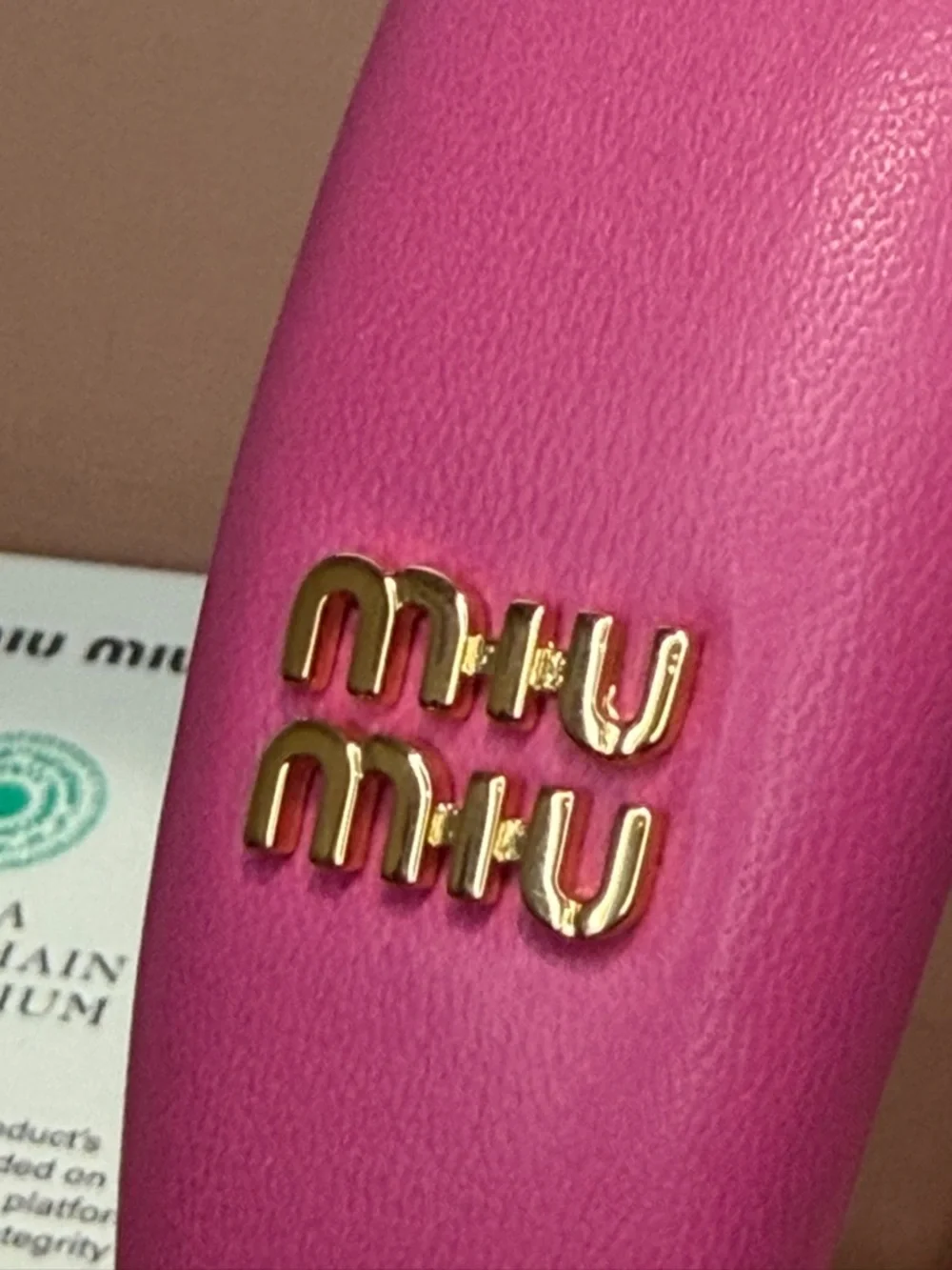 Miu Miu Hot Pink Padded Leather Headband with Gold Logo - Picture 4 of 12